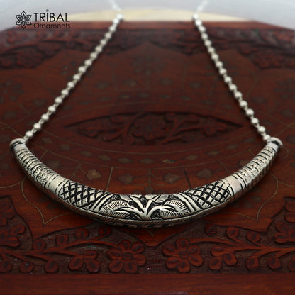 long Vintage traditional style 925 sterling silver beaded chain chitai necklace, choker tribal jewelry set918