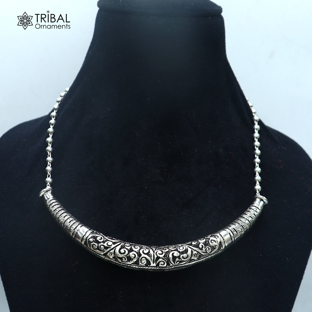 long Vintage traditional style 925 sterling silver beaded chain chitai necklace, choker tribal jewelry set918