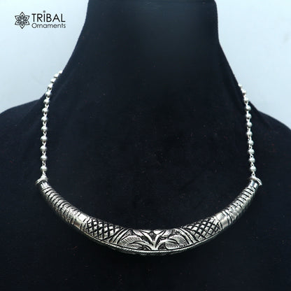 long Vintage traditional style 925 sterling silver beaded chain chitai necklace, choker tribal jewelry set918