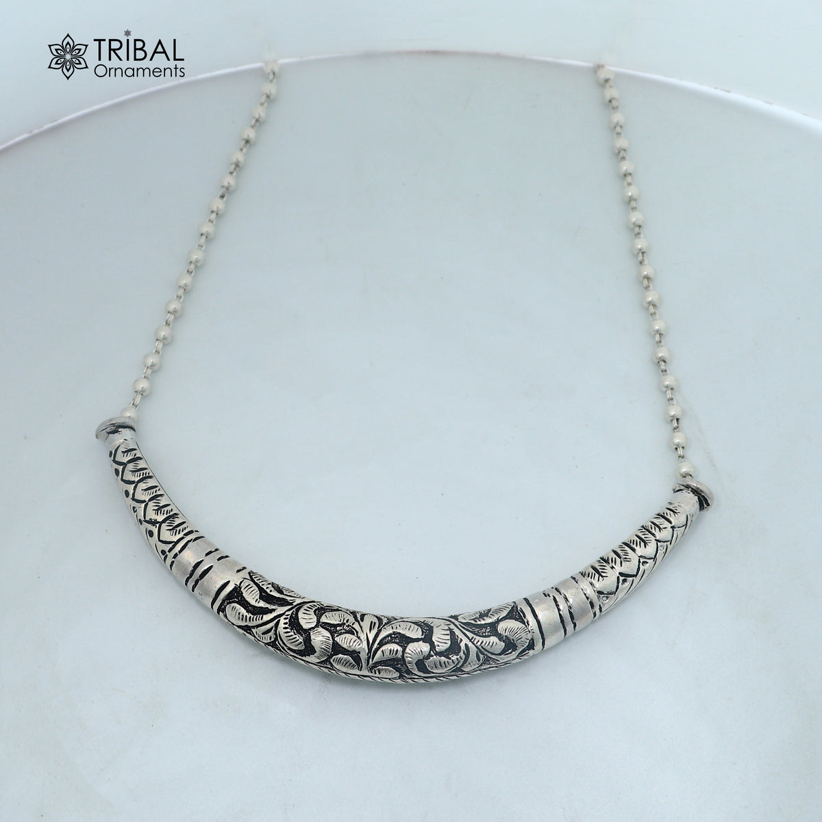 long Vintage traditional style 925 sterling silver beaded chain chitai necklace, choker tribal jewelry set919