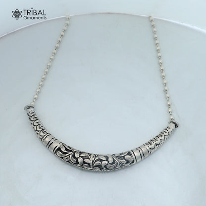 long Vintage traditional style 925 sterling silver beaded chain chitai necklace, choker tribal jewelry set919