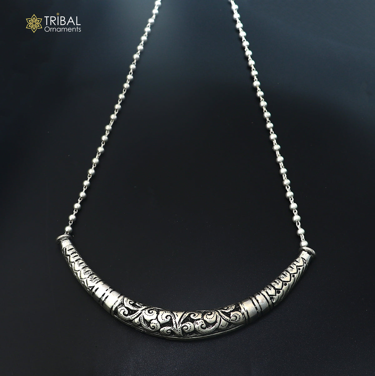 long Vintage traditional style 925 sterling silver beaded chain chitai necklace, choker tribal jewelry set919