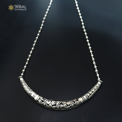 long Vintage traditional style 925 sterling silver beaded chain chitai necklace, choker tribal jewelry set919