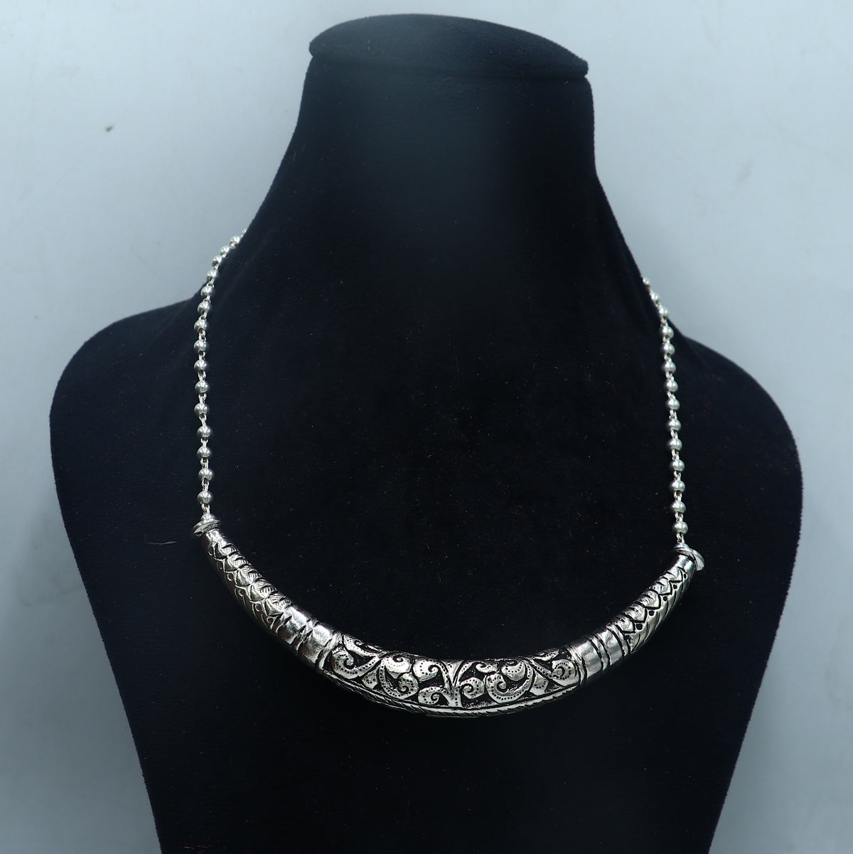 long Vintage traditional style 925 sterling silver beaded chain chitai necklace, choker tribal jewelry set919