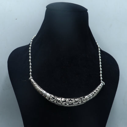 long Vintage traditional style 925 sterling silver beaded chain chitai necklace, choker tribal jewelry set919