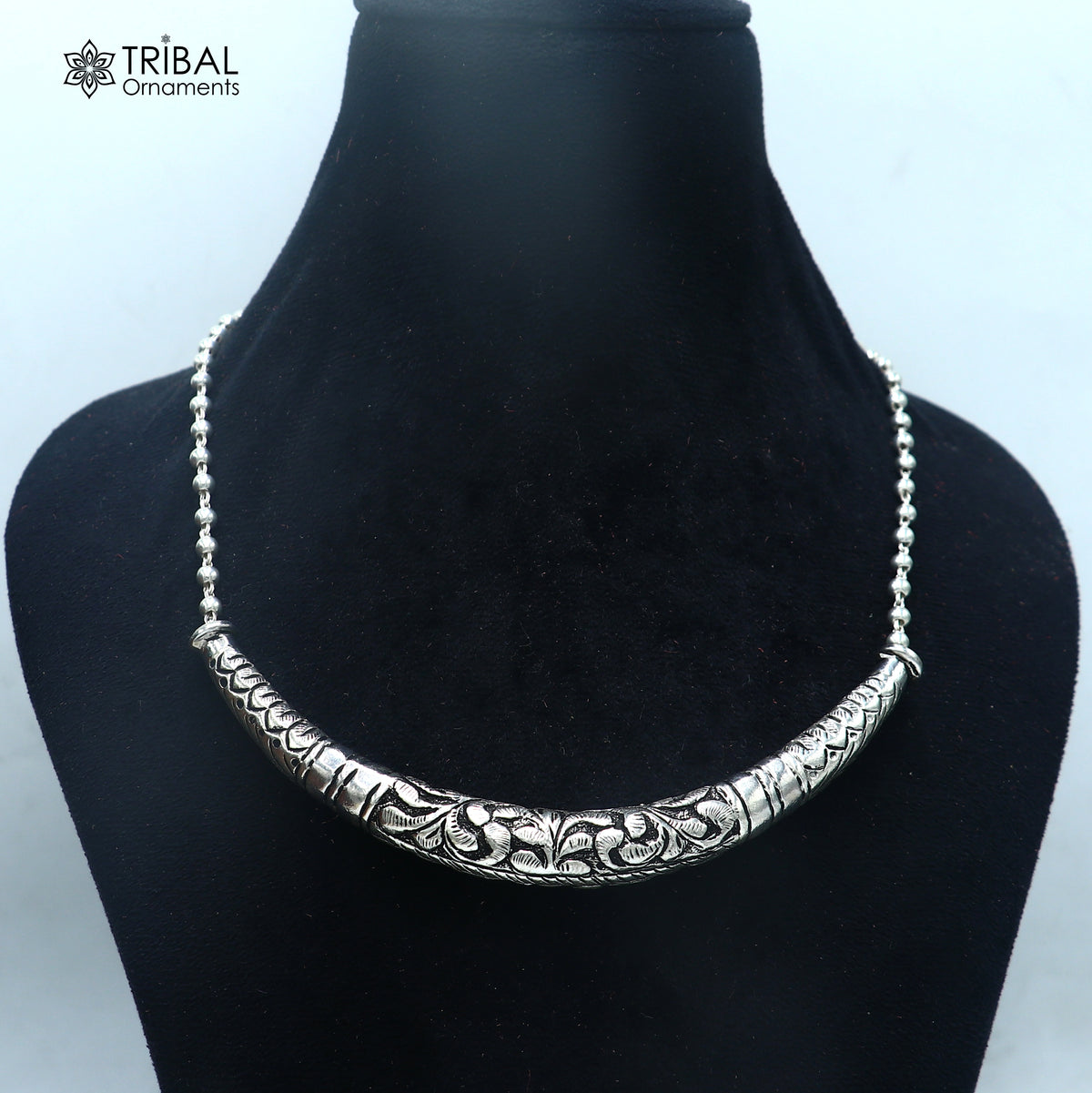 long Vintage traditional style 925 sterling silver beaded chain chitai necklace, choker tribal jewelry set919