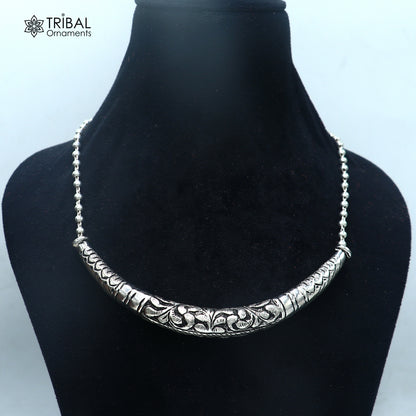 long Vintage traditional style 925 sterling silver beaded chain chitai necklace, choker tribal jewelry set919