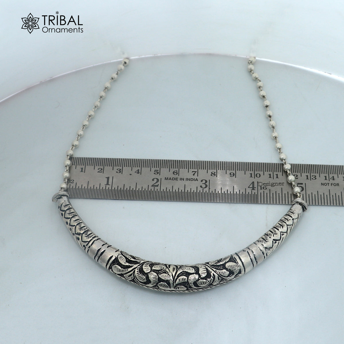 long Vintage traditional style 925 sterling silver beaded chain chitai necklace, choker tribal jewelry set919
