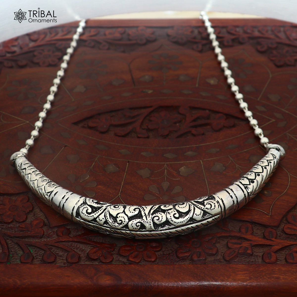 long Vintage traditional style 925 sterling silver beaded chain chitai necklace, choker tribal jewelry set919