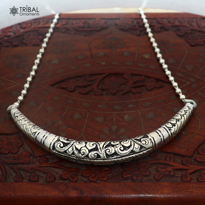 long Vintage traditional style 925 sterling silver beaded chain chitai necklace, choker tribal jewelry set919