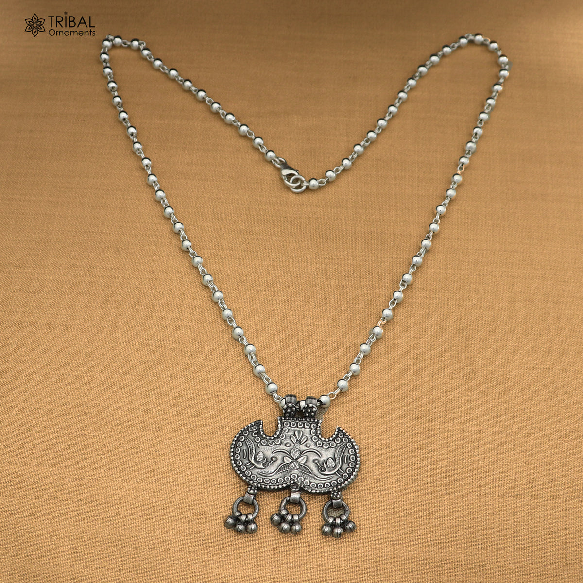 long Vintage traditional style 925 sterling silver beaded chain peacock necklace, choker tribal jewelry set922