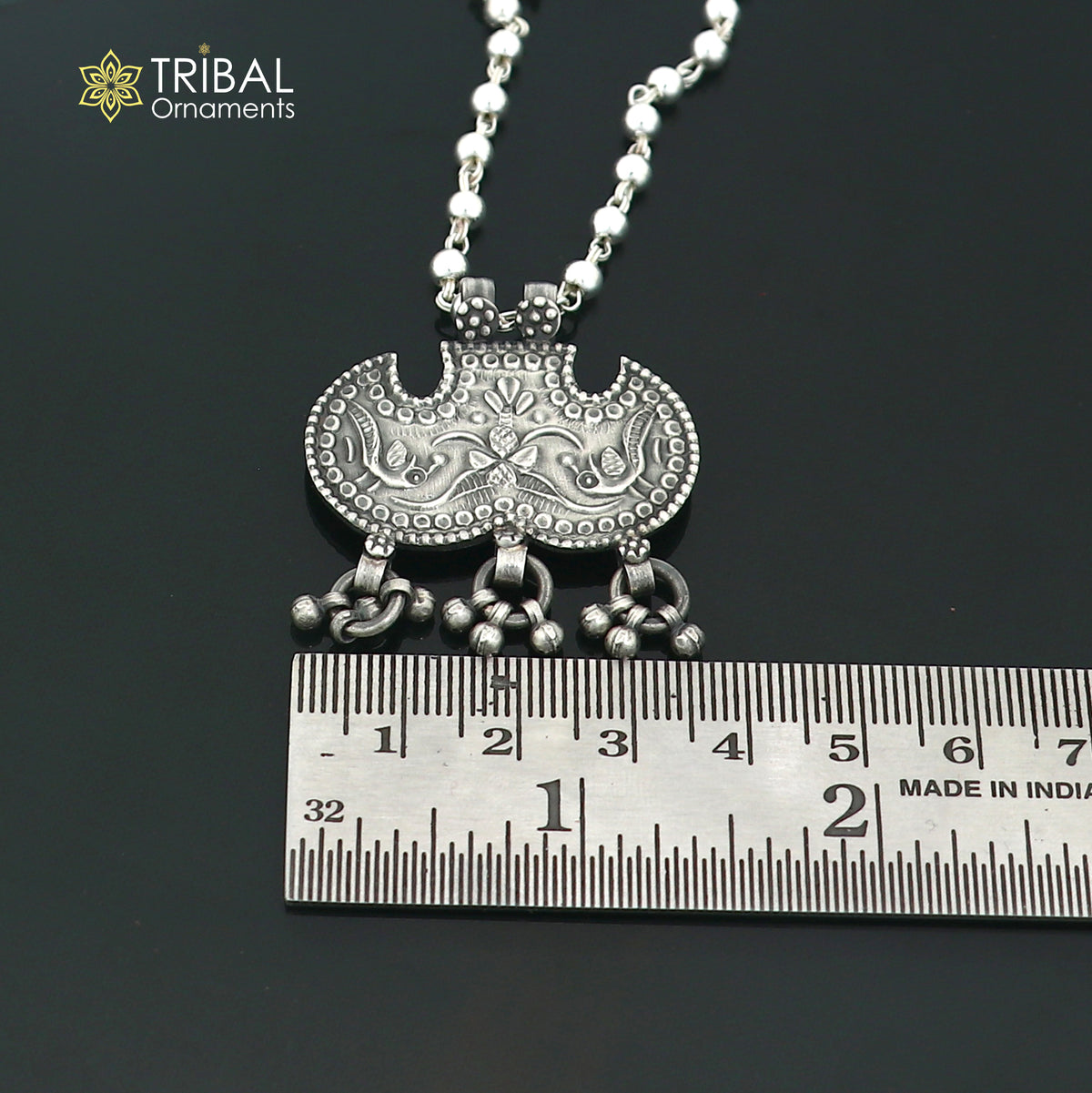 long Vintage traditional style 925 sterling silver beaded chain peacock necklace, choker tribal jewelry set922