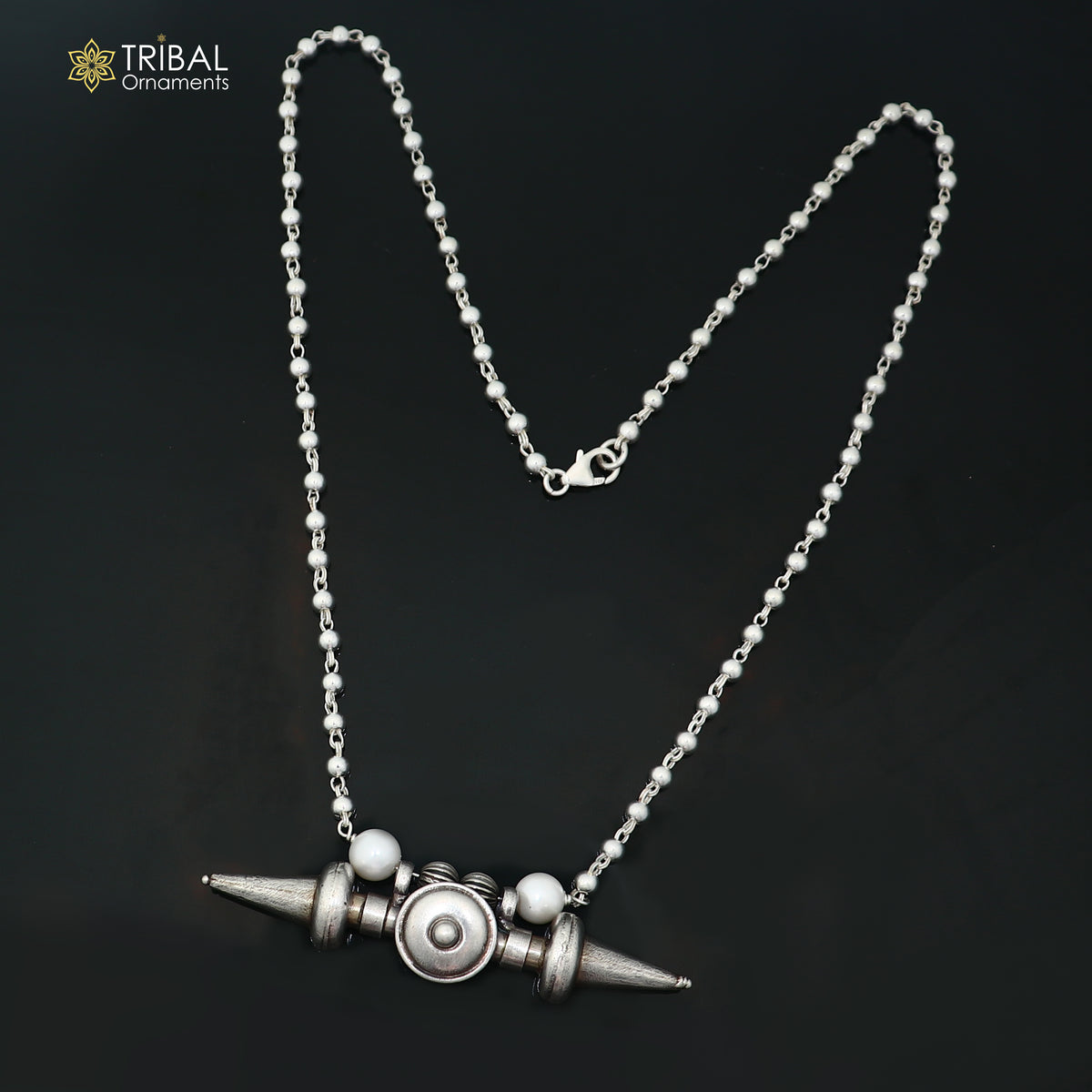 long Vintage traditional  925 sterling silver beaded chain amulet necklace set, choker tribal jewelry set923