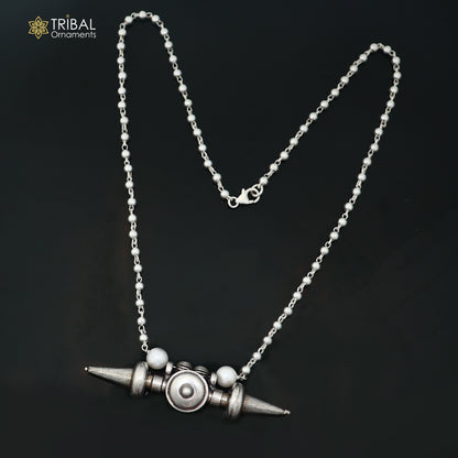 long Vintage traditional  925 sterling silver beaded chain amulet necklace set, choker tribal jewelry set923