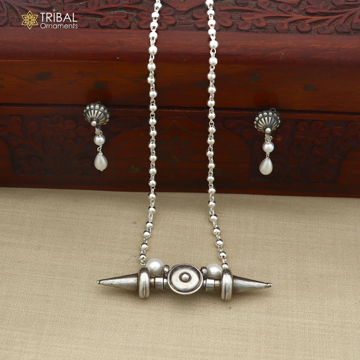 long Vintage traditional  925 sterling silver beaded chain amulet necklace set, choker tribal jewelry set923
