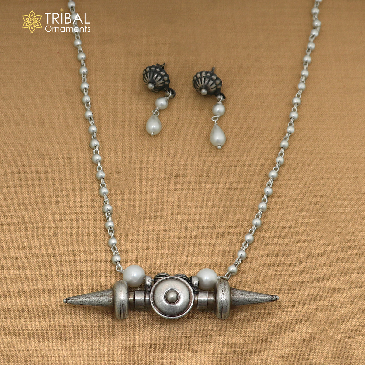 long Vintage traditional  925 sterling silver beaded chain amulet necklace set, choker tribal jewelry set923