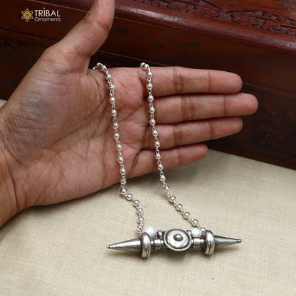 long Vintage traditional  925 sterling silver beaded chain amulet necklace set, choker tribal jewelry set923