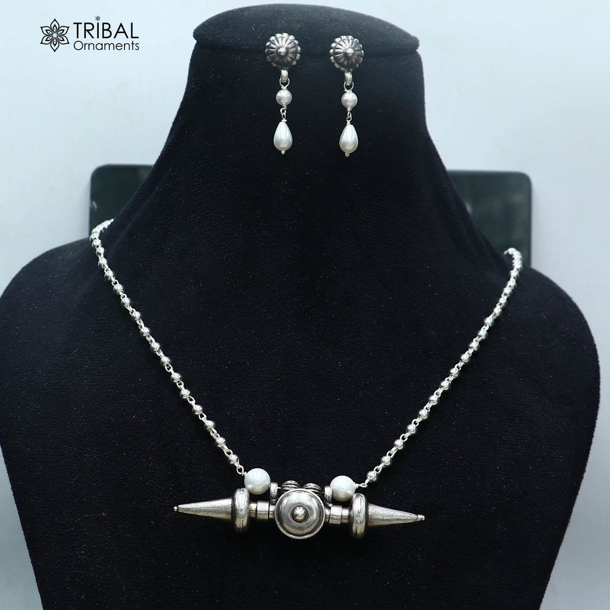 long Vintage traditional  925 sterling silver beaded chain amulet necklace set, choker tribal jewelry set923