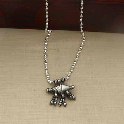 long Vintage traditional style 925 sterling silver beaded chain amulet style necklace, choker tribal jewelry set924