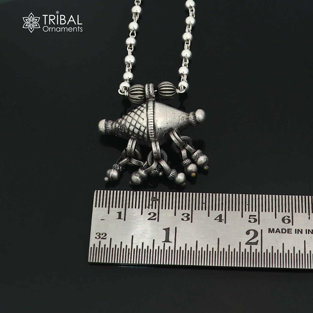 long Vintage traditional style 925 sterling silver beaded chain amulet style necklace, choker tribal jewelry set924