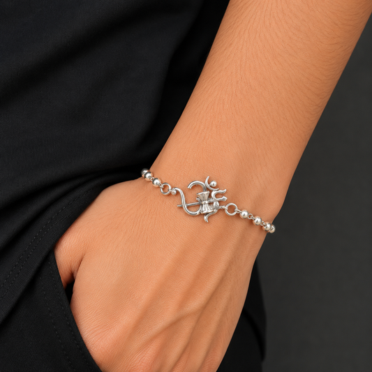 925 sterling silver om Rudraksha/black /white tulsi and silver beads bracelet rakhi rk286