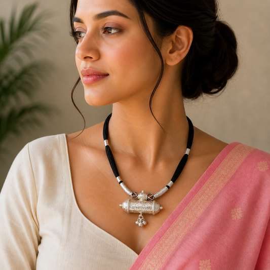 Handmade 925 sterling silver ethnic tribal pendant with matching necklace, traditional choker bridal jewelry set by TRIBAL ORNAMENTS