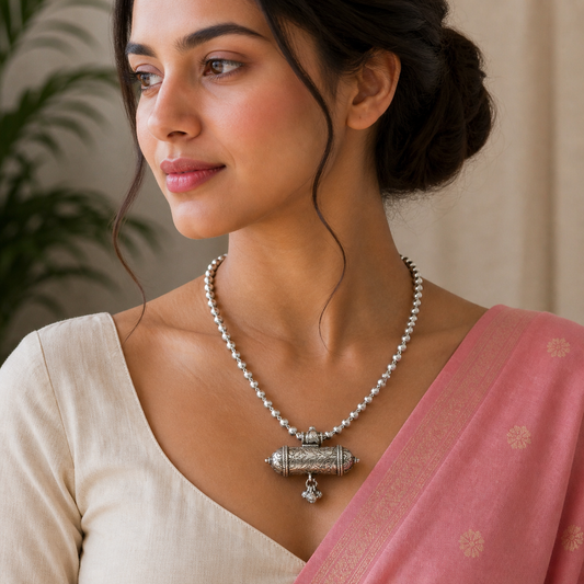 925 Sterling silver tribal pendant with beaded necklace and traditional choker, ethnic ethnic cultural jewelry set by TRIBAL ORNAMENTS