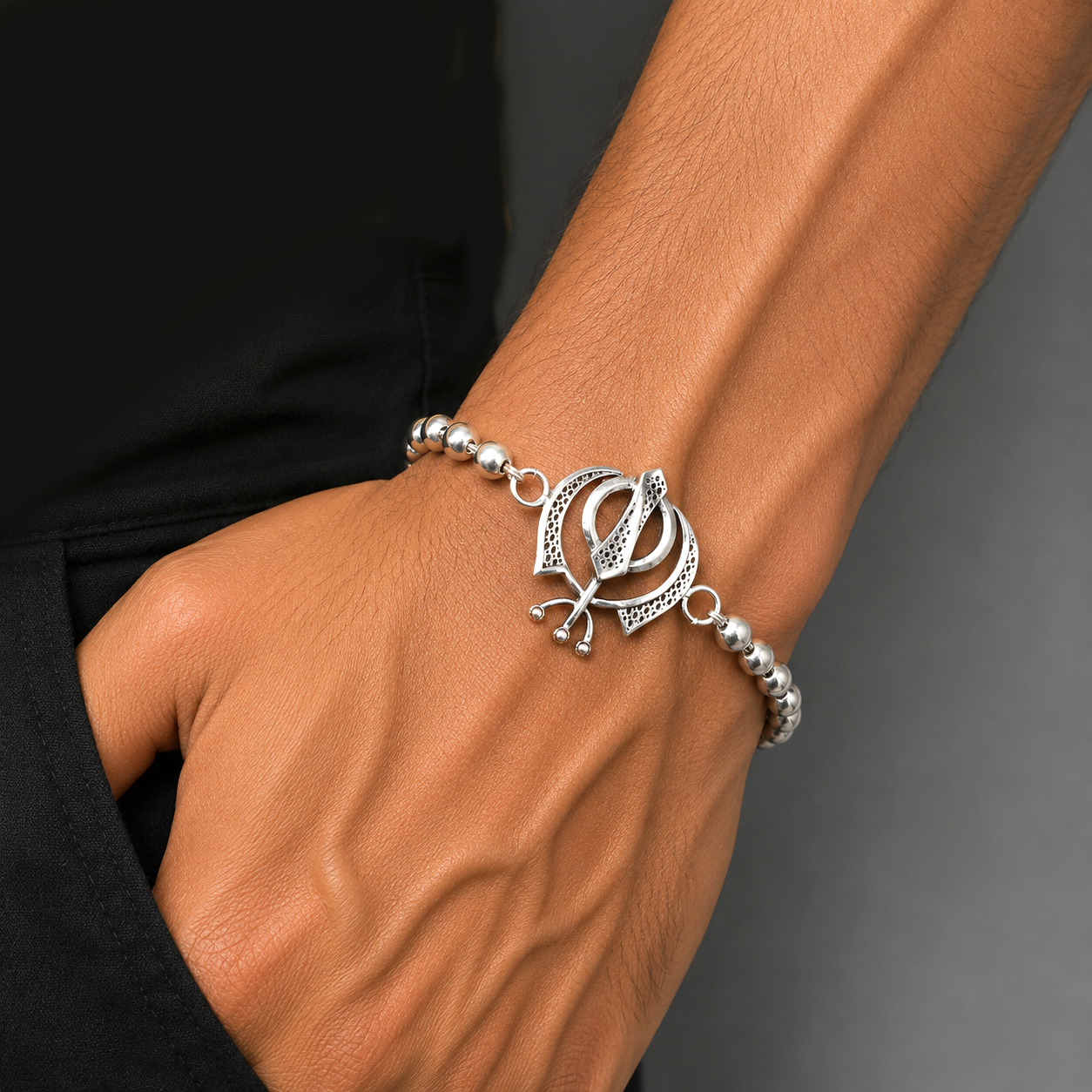 925 Sterling silver divine Waheguru Khalsa bracelet rk240