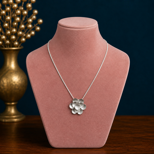 925 Sterling silver vintage tribal pendant with intricate design on chain, ideal for ethnic belly dance jewelry from Rajasthan.