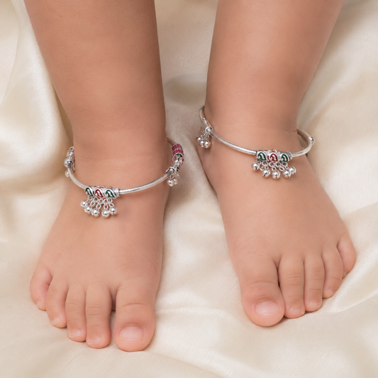 Vintage design Sterling silver baby bracelet foot kada with hanging noisy bells fabulous gifting jewelry ank781