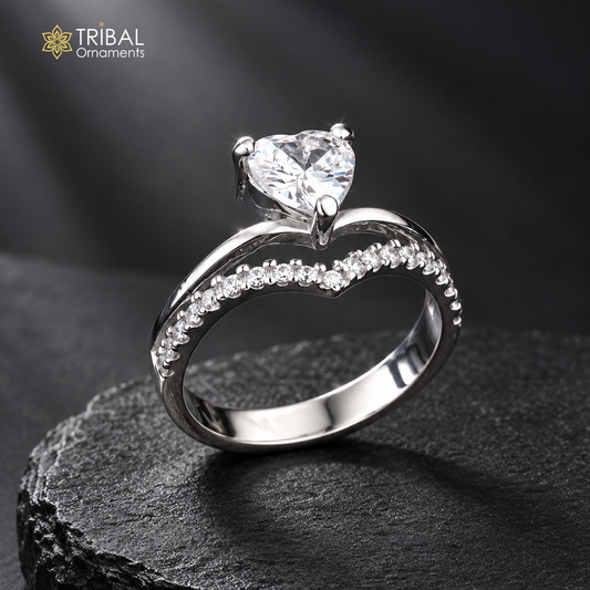 925 sterling silver heart design cz stone ring sr848