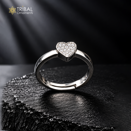 925 sterling silver heart design cz stone ring sr853