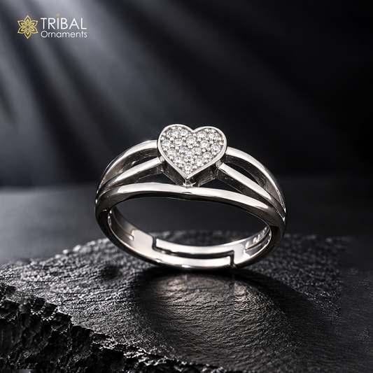 925 sterling silver heart design cz stone ring sr855