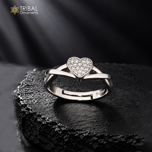 925 sterling silver heart design cz stone ring sr858
