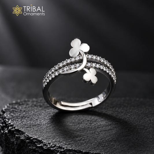 925 sterling silver flower style cz stone ring sr841