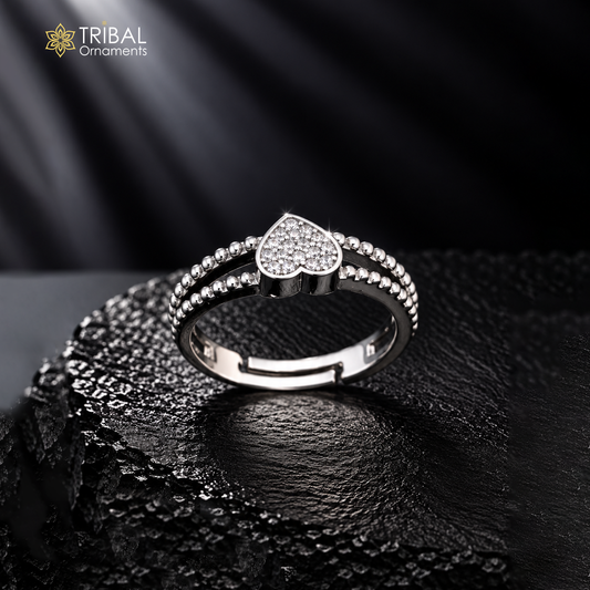 925 sterling silver heart design cz stone ring sr852