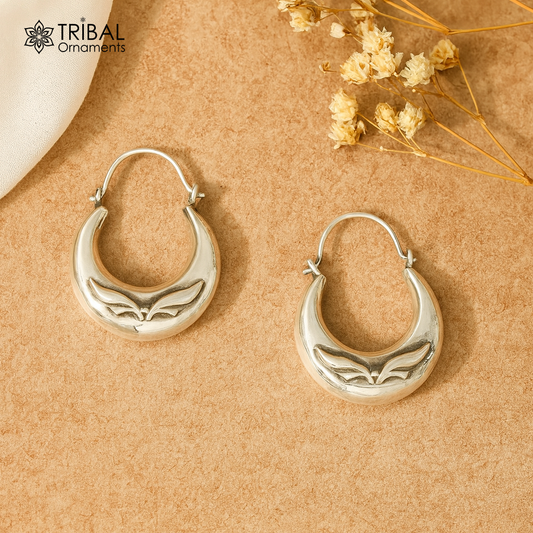 925 sterling silver handmade pretty attractive hoops stud earring bali, excellent customized stylish belly dance personalized gift ske7