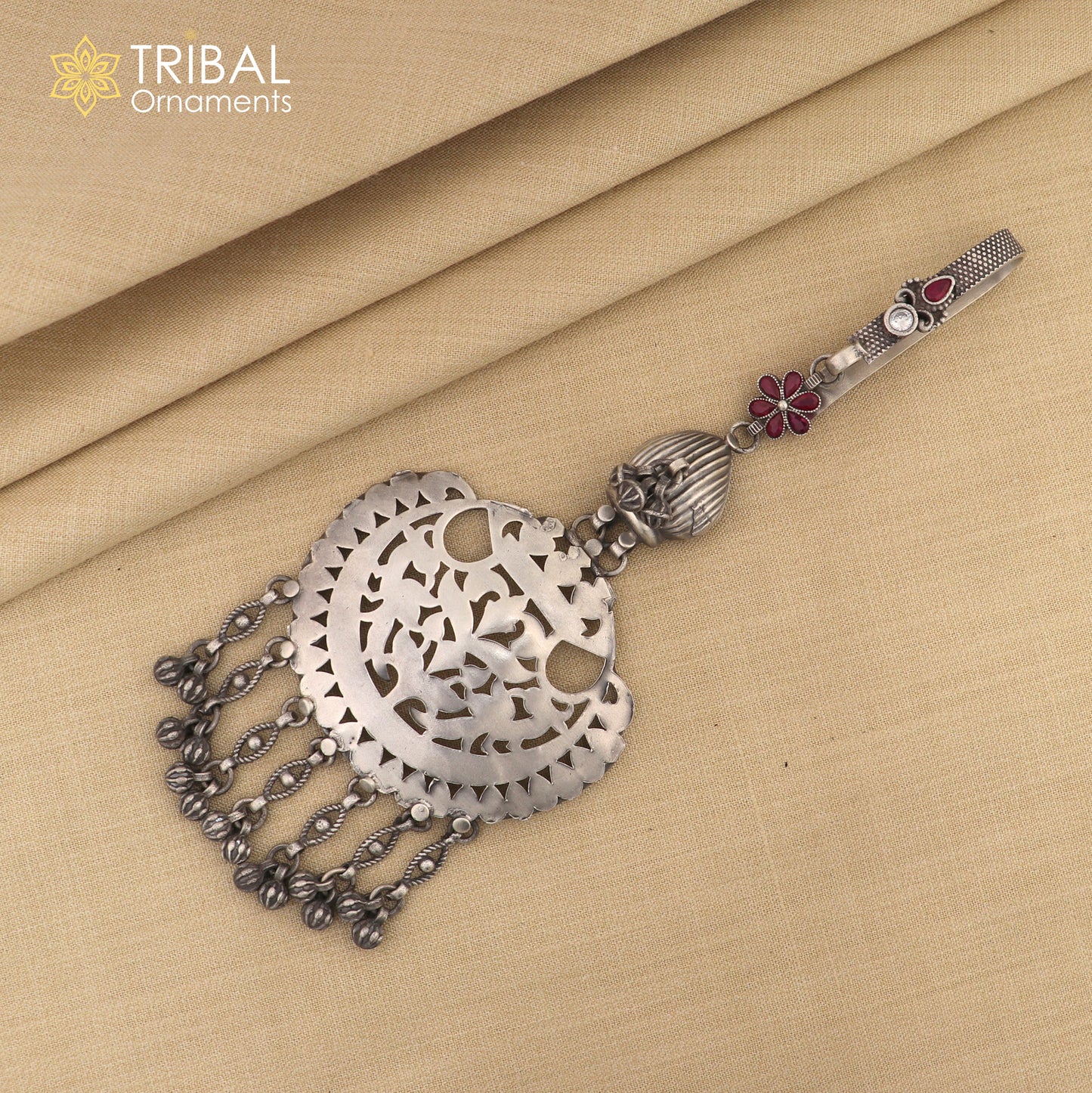 925 sterling silver vintage stylish sari chhalla brooch, saree waist belly jewelry skey18