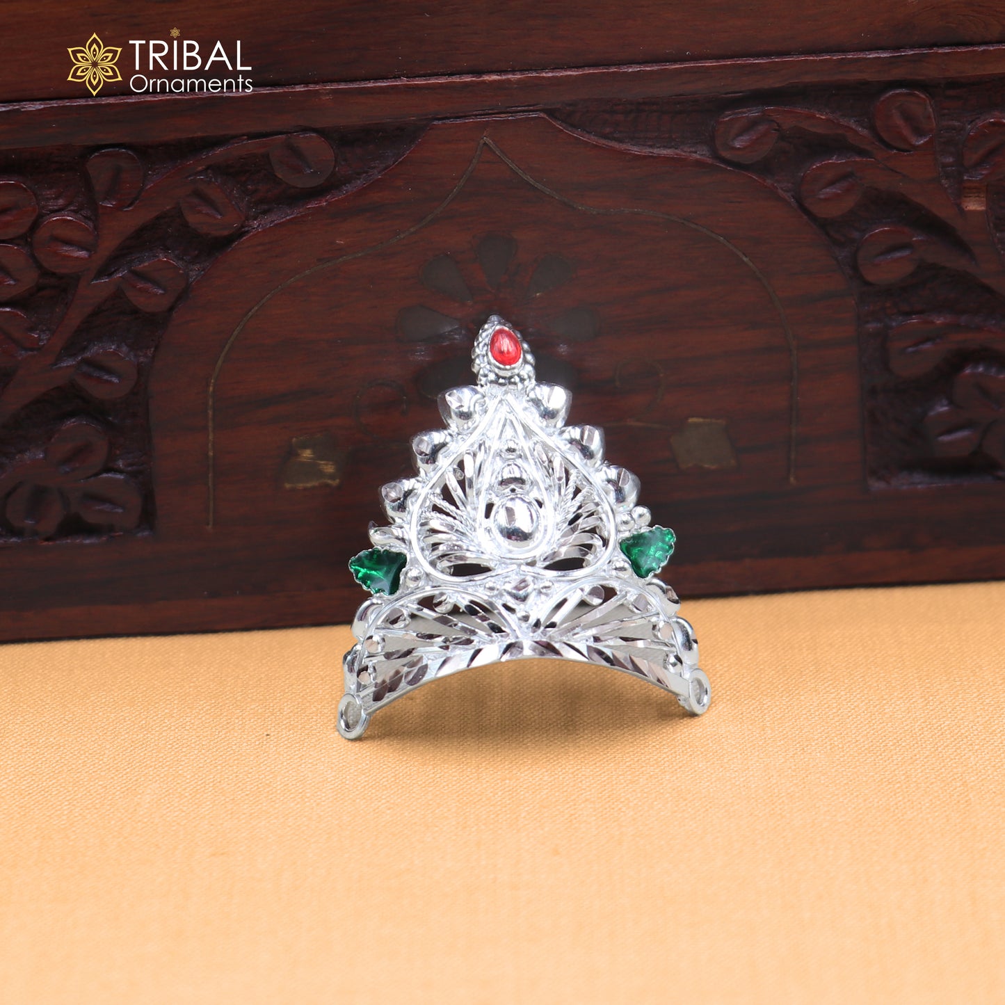 925 sterling silver vintage design krishan Mukut amazing goddess crown home temple art sm65
