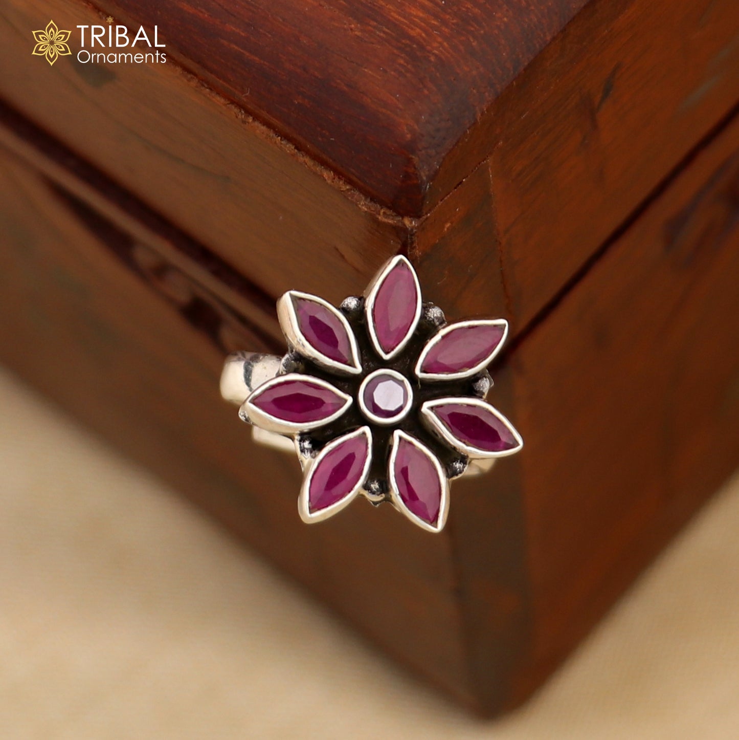 925 sterling silver cut stone purple red flower design ring adjustable for all sizes best girl's gifting  ring sr349
