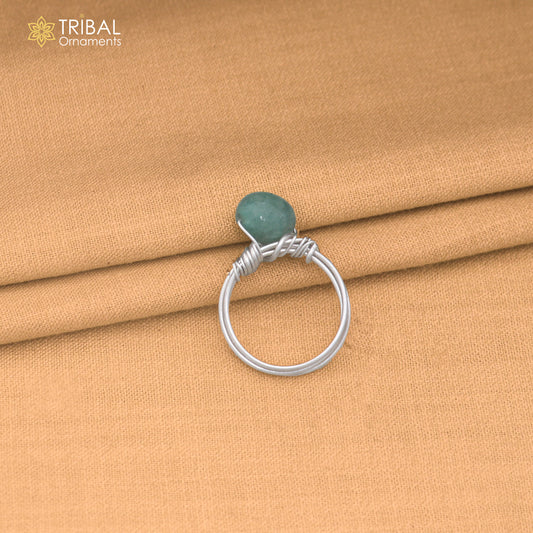 925 Sterling silver quartz stone wire style ring unisex jewelry sr834
