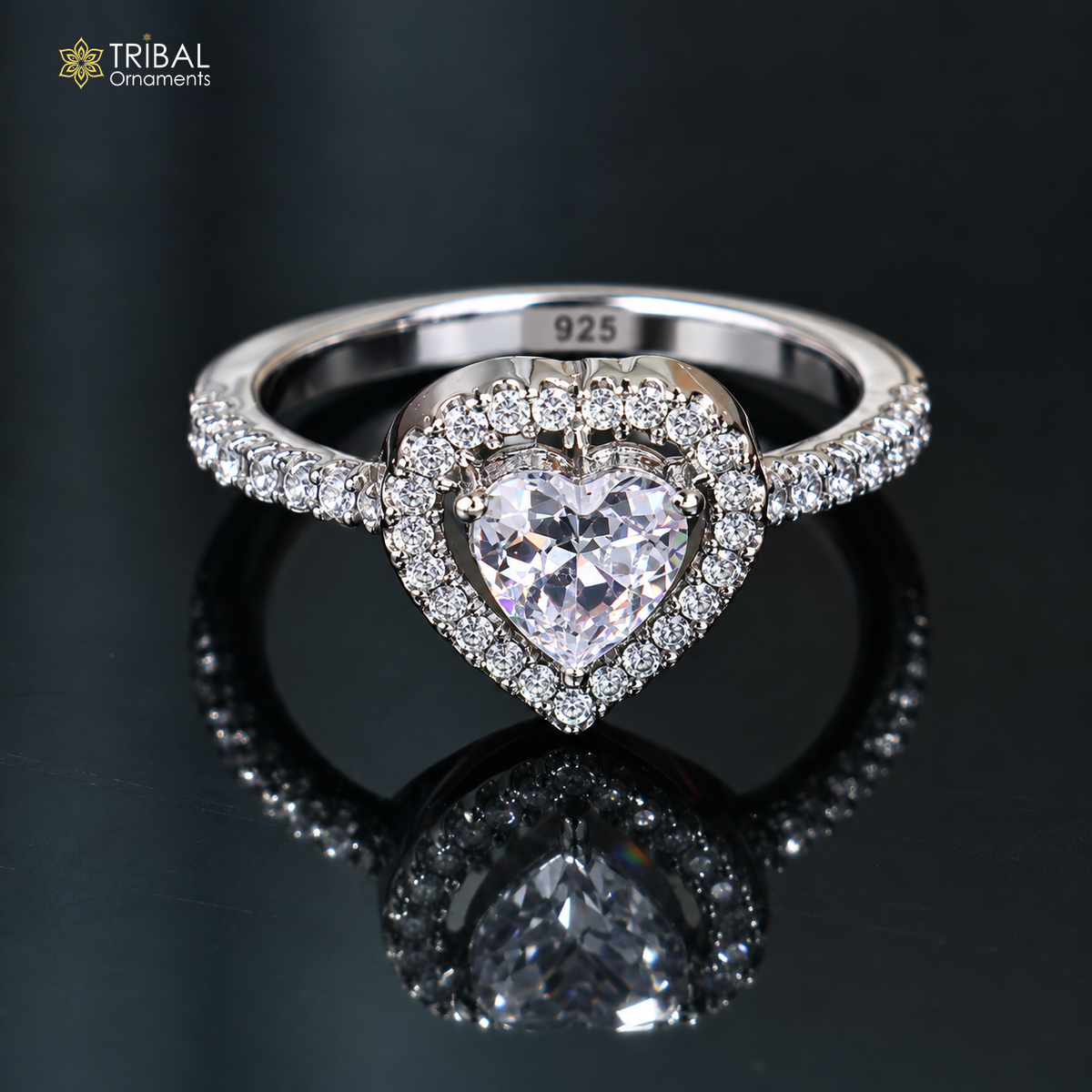 925 sterling silver heart shape cz stone ring sr836