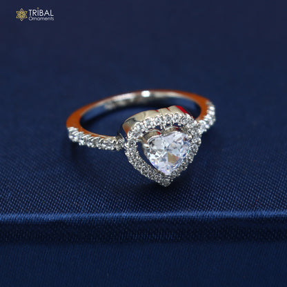 925 sterling silver heart shape cz stone ring sr836