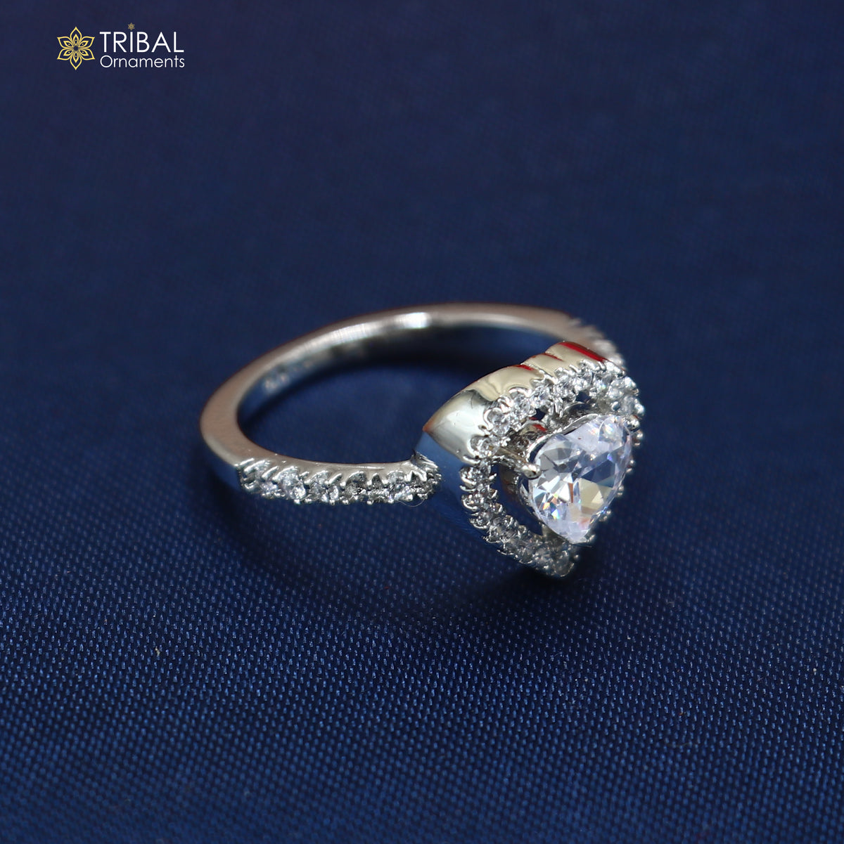 925 sterling silver heart shape cz stone ring sr836
