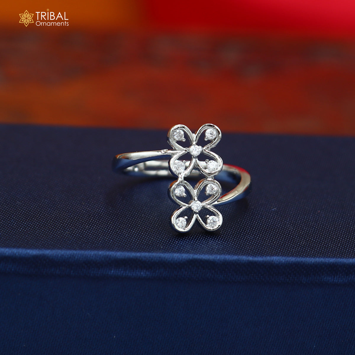 925 sterling silver flower style cz stone ring sr838