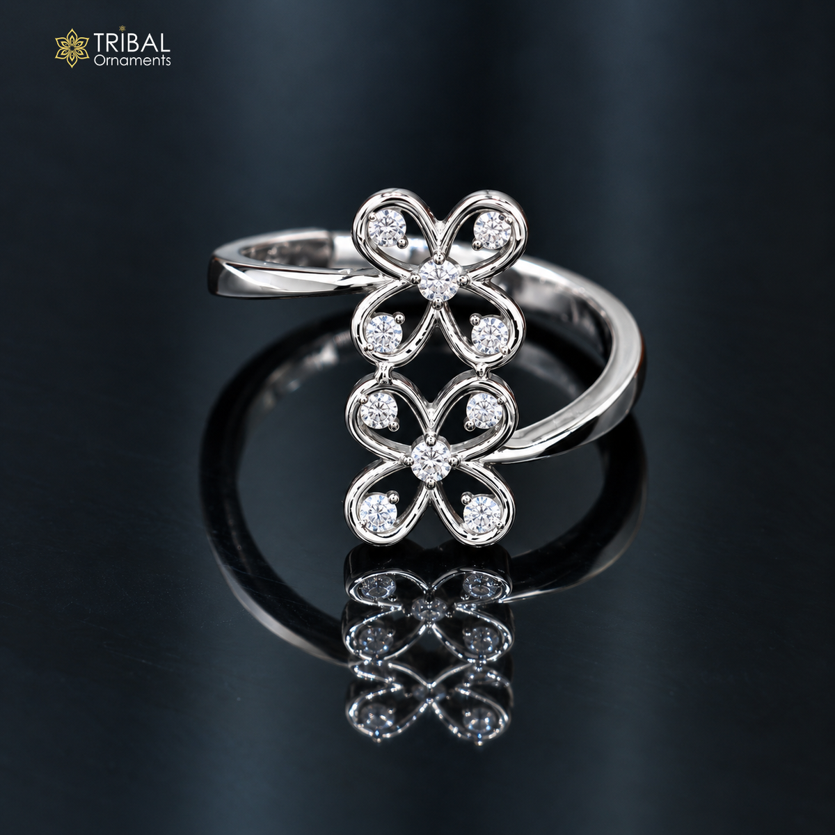 925 sterling silver flower style cz stone ring sr838