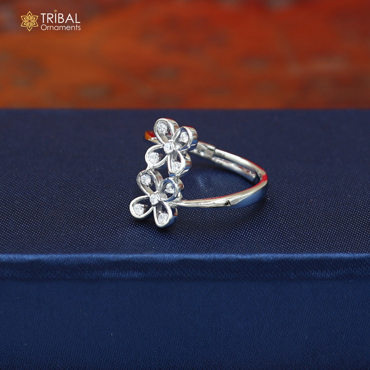 925 sterling silver flower style cz stone ring sr838