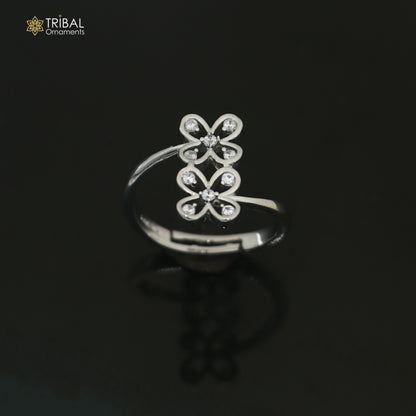 925 sterling silver flower style cz stone ring sr838