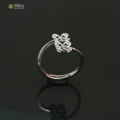 925 sterling silver flower style cz stone ring sr838