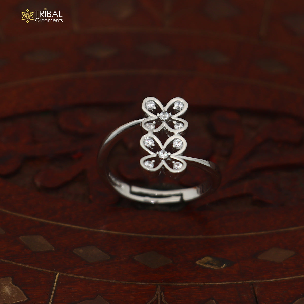 925 sterling silver flower style cz stone ring sr838